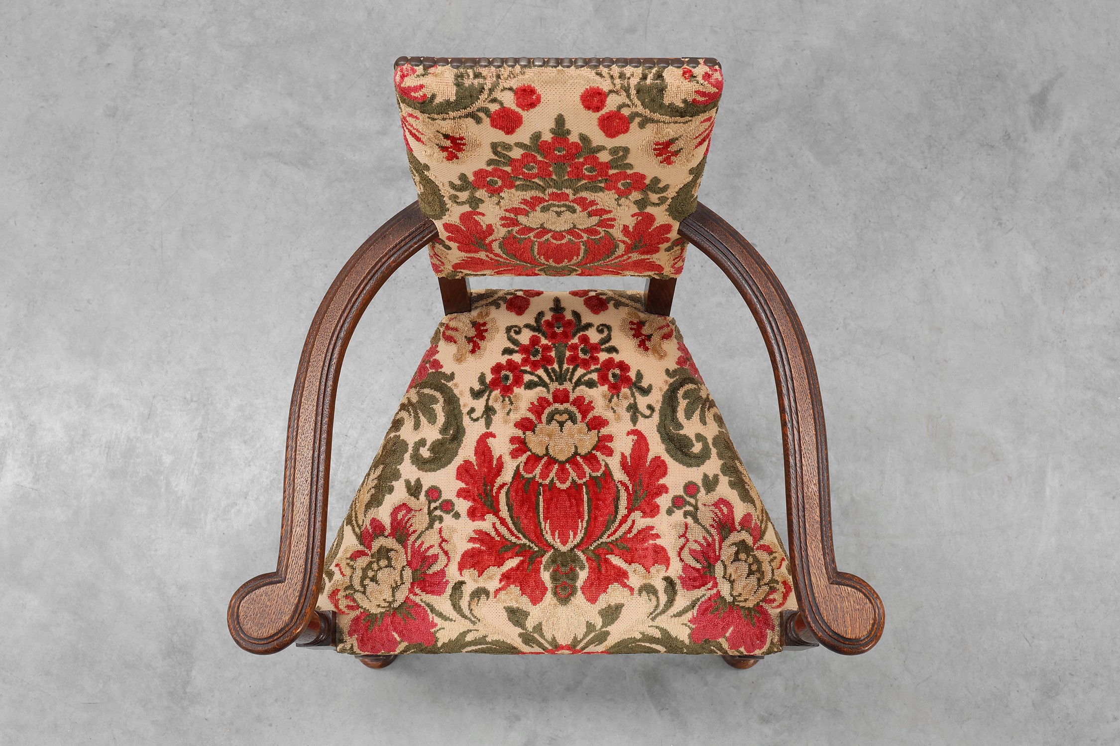 Antique oak Louis XIII style chair with floral upholstery, France ca. 1890thumbnail